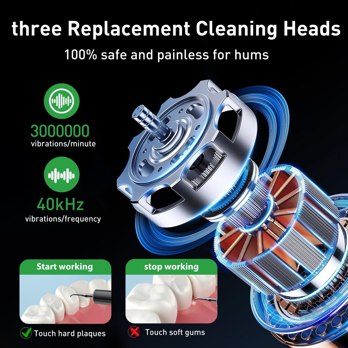 Plaque Remover for Teeth - Tartar Remover for Teeth, Dental Calculus Remover Teeth Cleaning Kit 4 Speed Modes with 4 Replaceable Heads, IPX6 Waterproof with LED Light